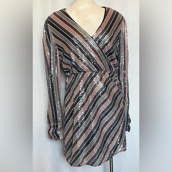 Sequin Wrap Dress Sweet Lemon L NWT - Picture 3 of 7